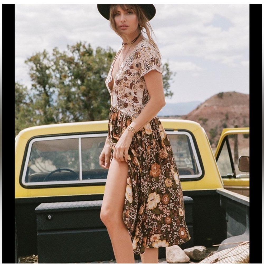 Spell Desert Daisy Babydoll Midi Dress Mustard